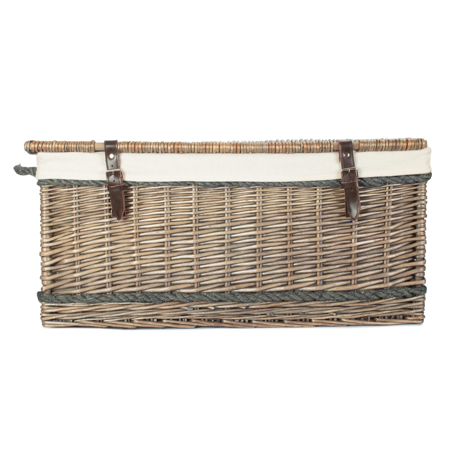 28 Inch Antique Wash Willow Rope Handled Hamper Trunk with White Lining