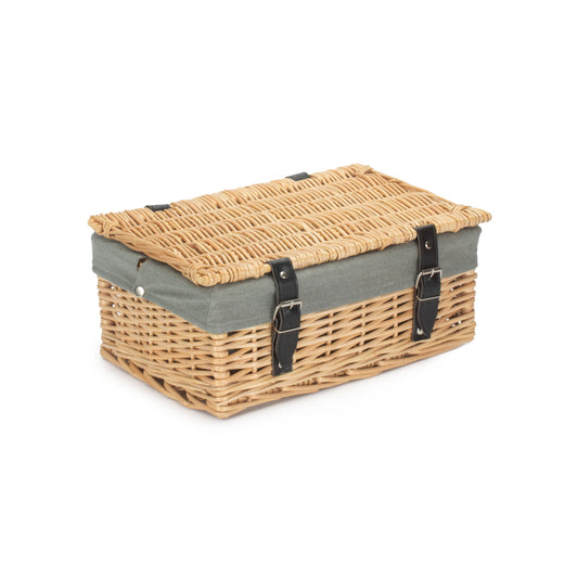 14" Inch Buff Willow Wicker Hamper Basket with Grey Sage Lining