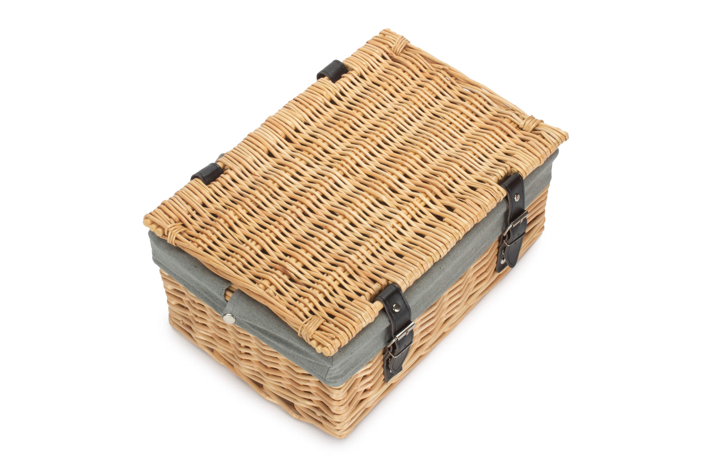 14" Inch Buff Willow Wicker Hamper Basket with Grey Sage Lining
