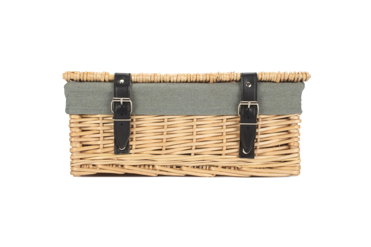 14" Inch Buff Willow Wicker Hamper Basket with Grey Sage Lining