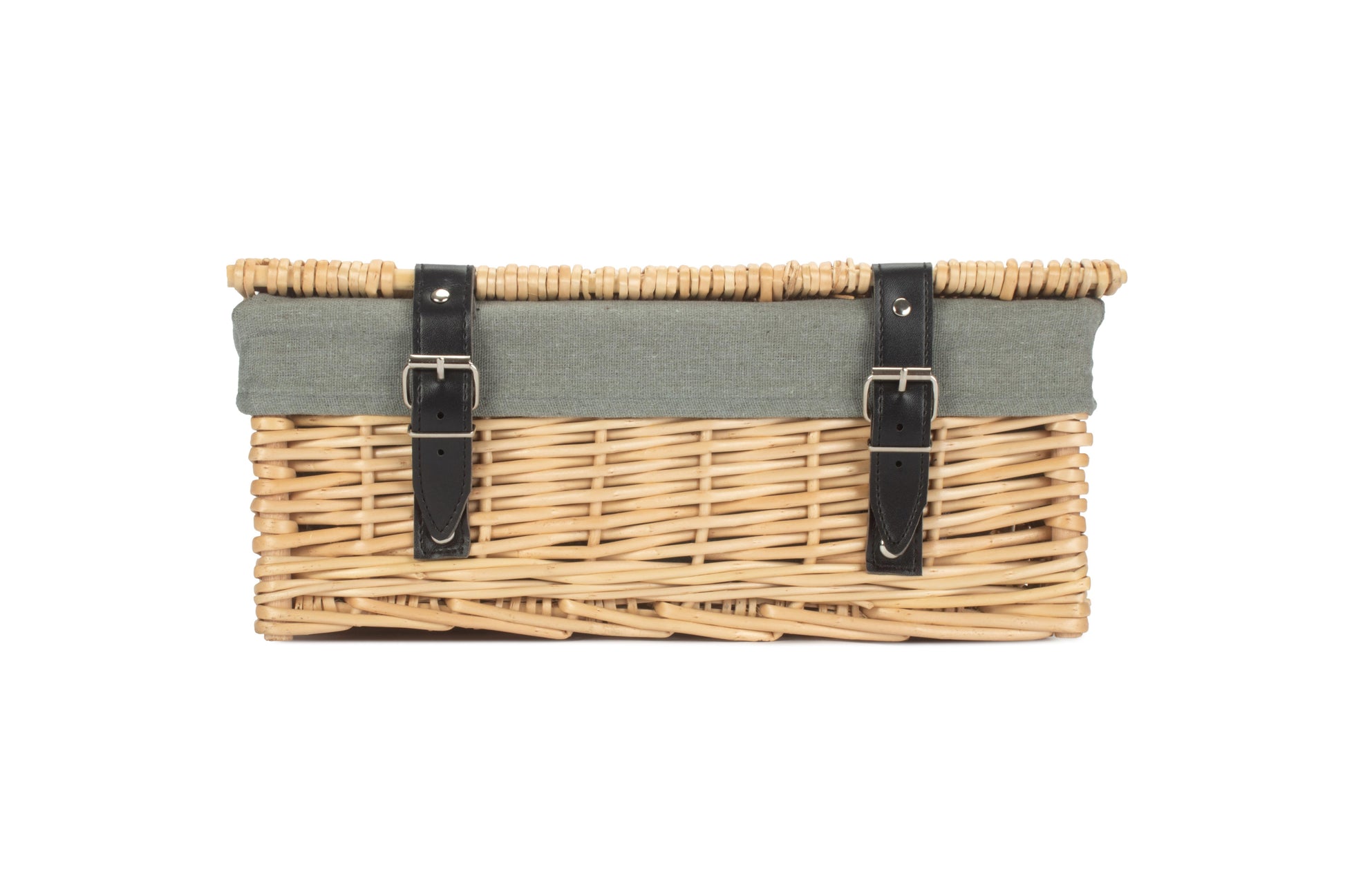 14" Inch Buff Willow Wicker Hamper Basket with Grey Sage Lining