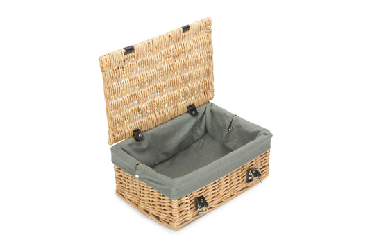 14" Inch Buff Willow Wicker Hamper Basket with Grey Sage Lining