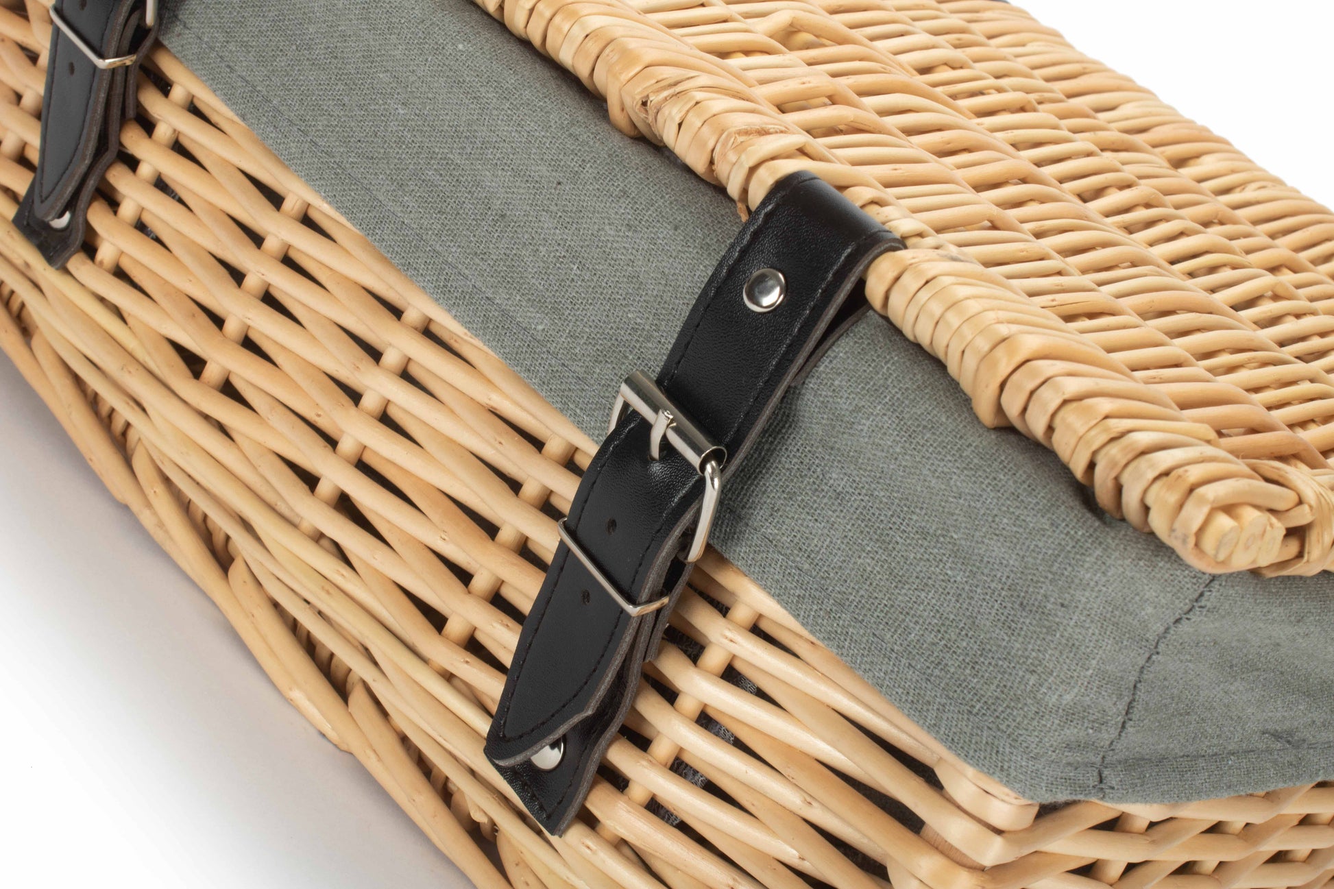 14" Inch Buff Willow Wicker Hamper Basket with Grey Sage Lining