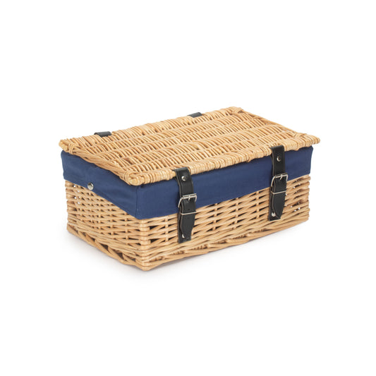 14" Inch Buff Willow Wicker Hamper Basket with Navy Blue Lining