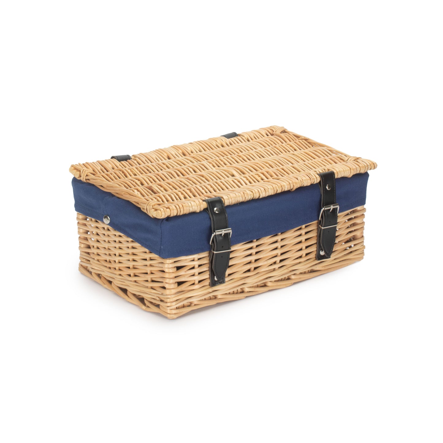 14" Inch Buff Willow Wicker Hamper Basket with Navy Blue Lining