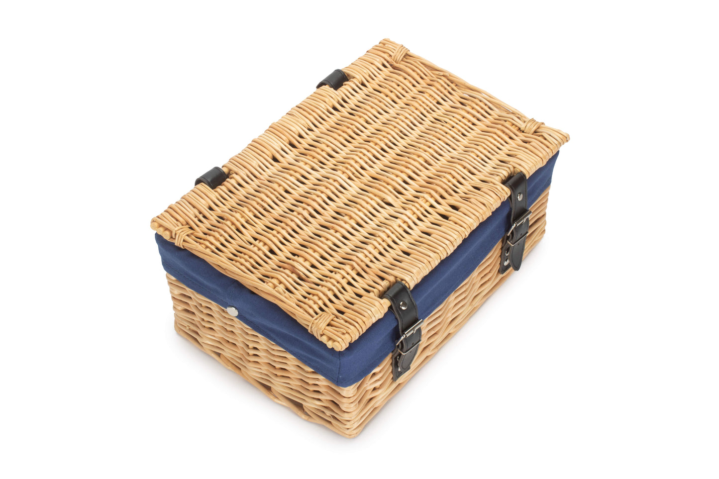 14" Inch Buff Willow Wicker Hamper Basket with Navy Blue Lining