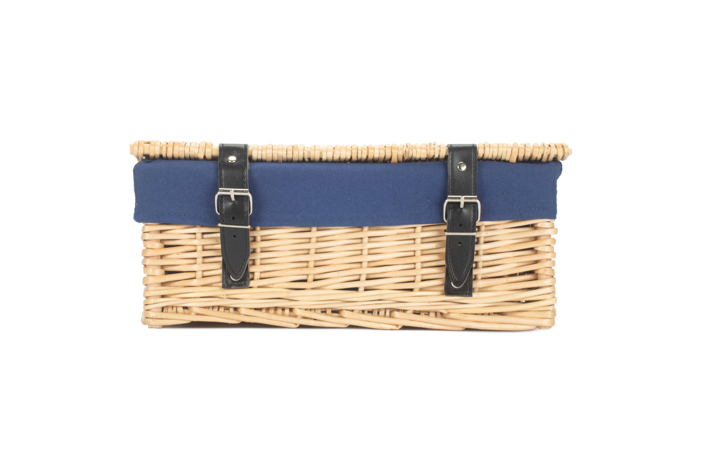 14" Inch Buff Willow Wicker Hamper Basket with Navy Blue Lining
