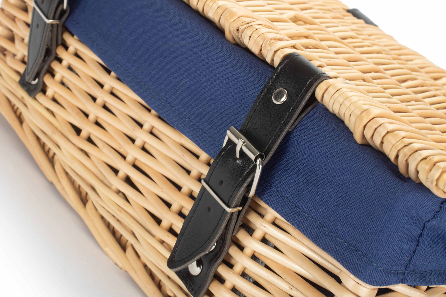 14" Inch Buff Willow Wicker Hamper Basket with Navy Blue Lining