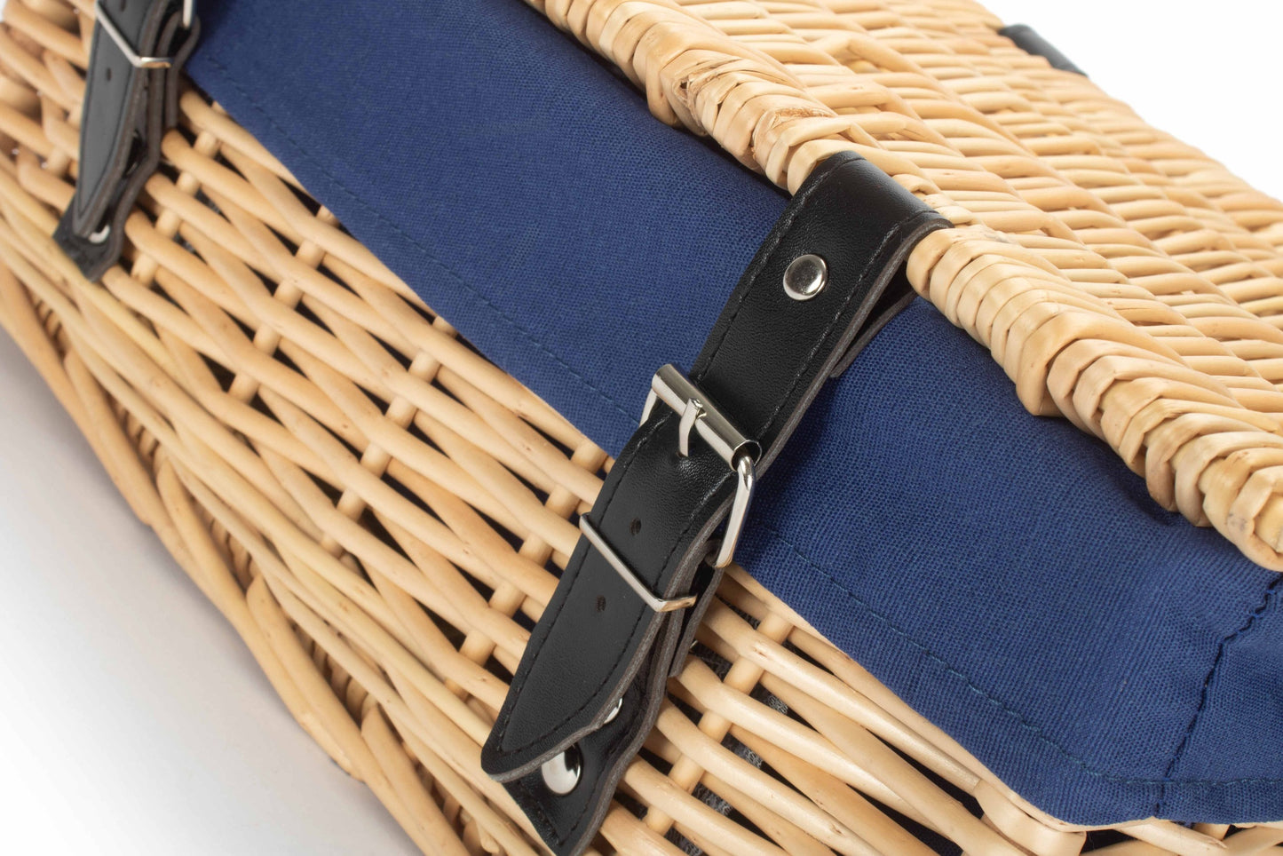 14" Inch Buff Willow Wicker Hamper Basket with Navy Blue Lining