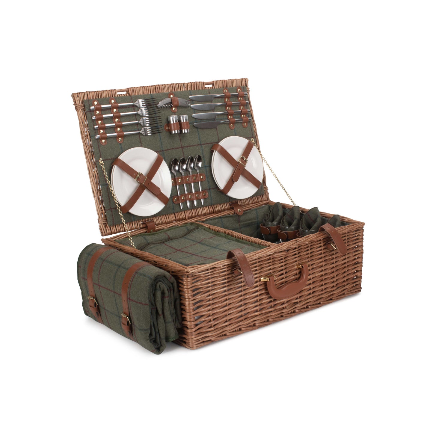 4 Person Green Tweed Hamper