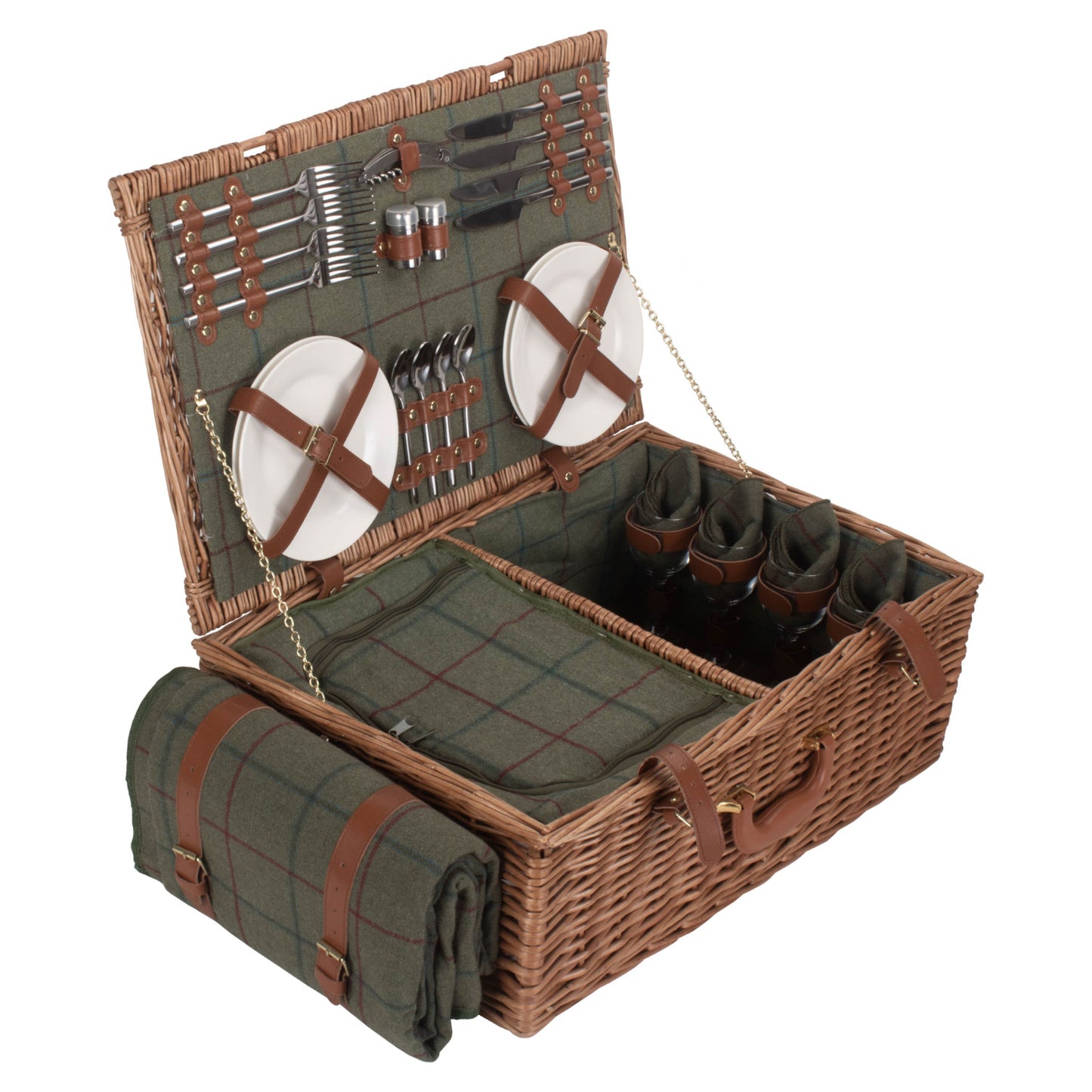4 Person Green Tweed Hamper