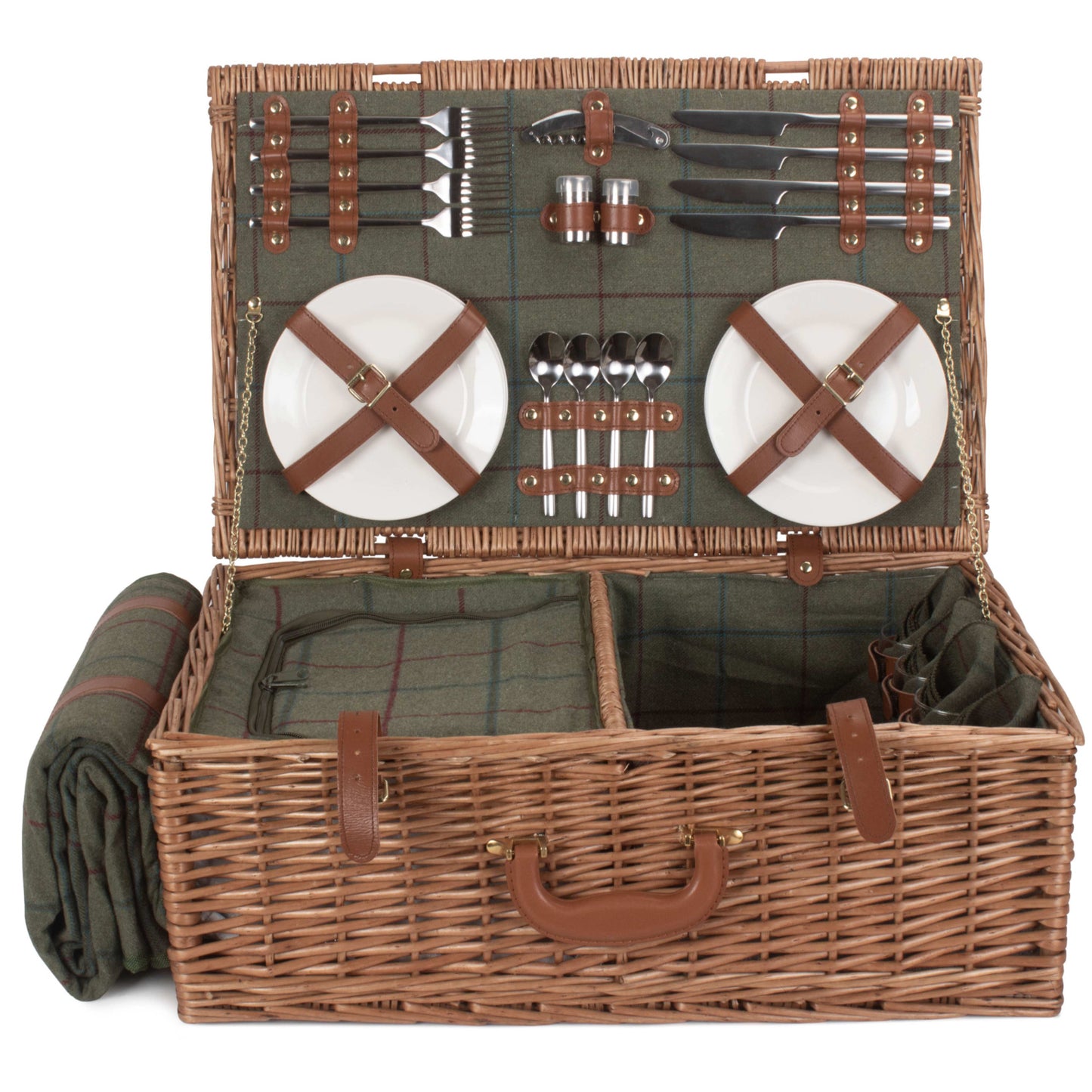 4 Person Green Tweed Hamper