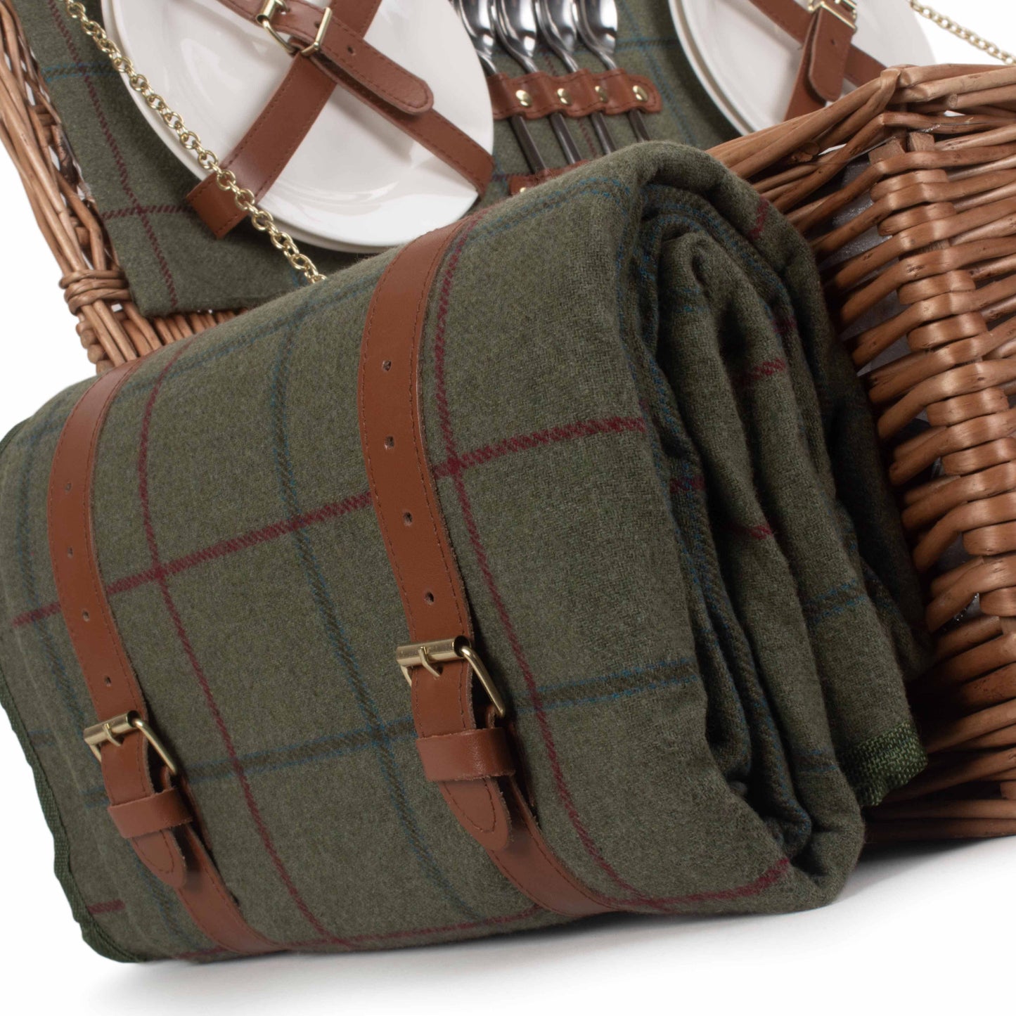 4 Person Green Tweed Hamper