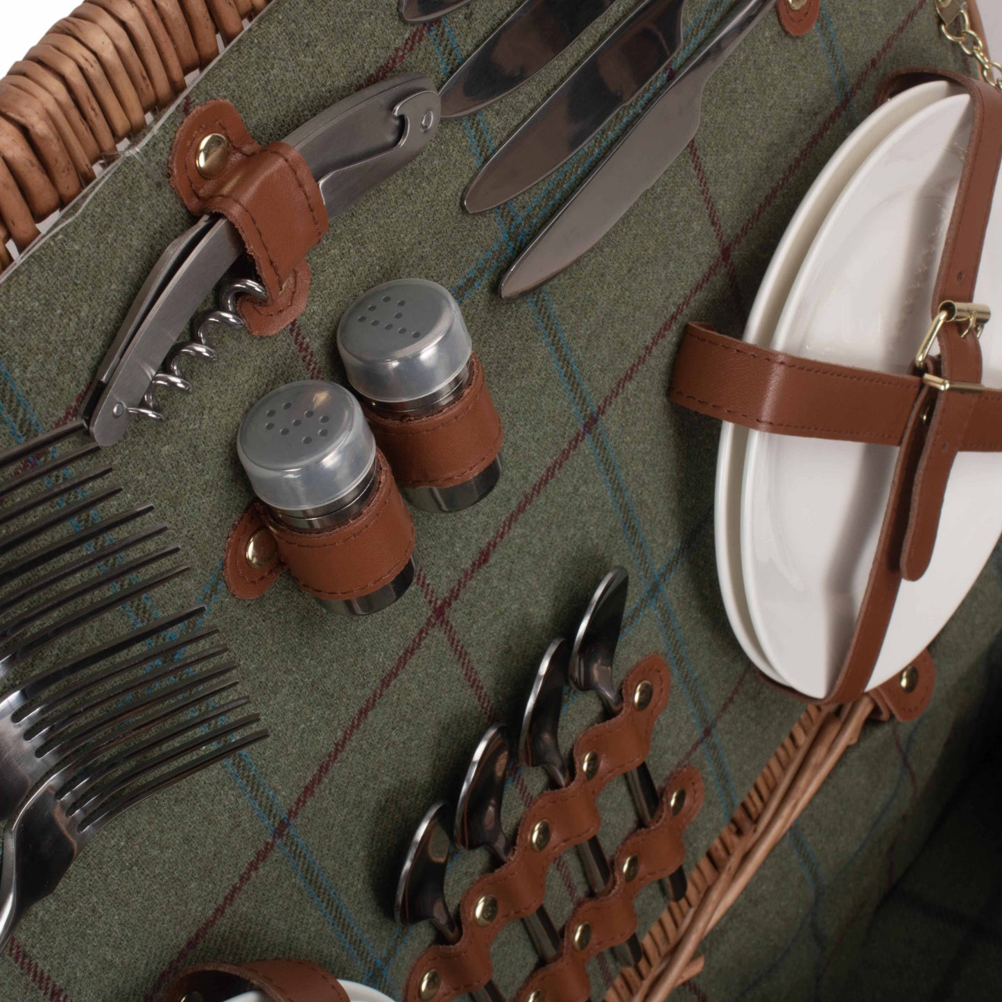 4 Person Green Tweed Hamper