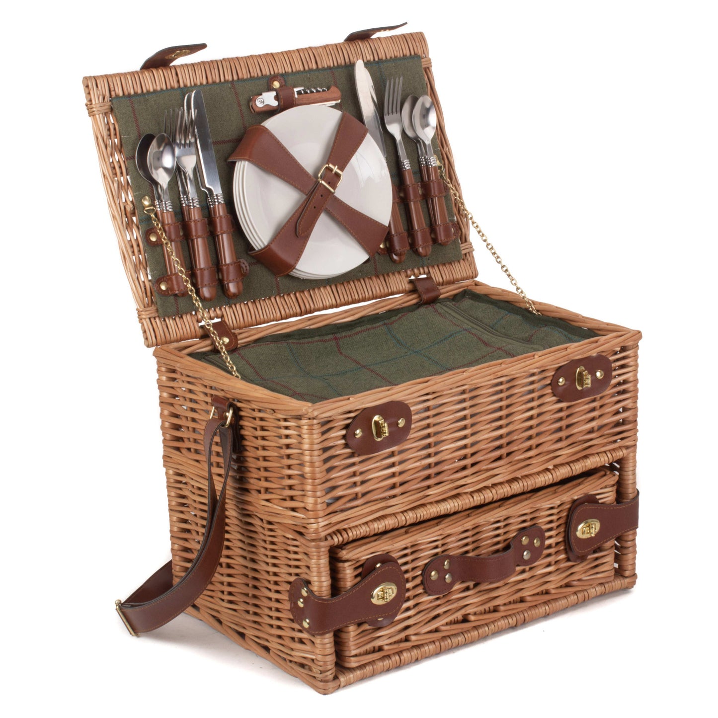 4 Person Green Tweed Drawer Hamper