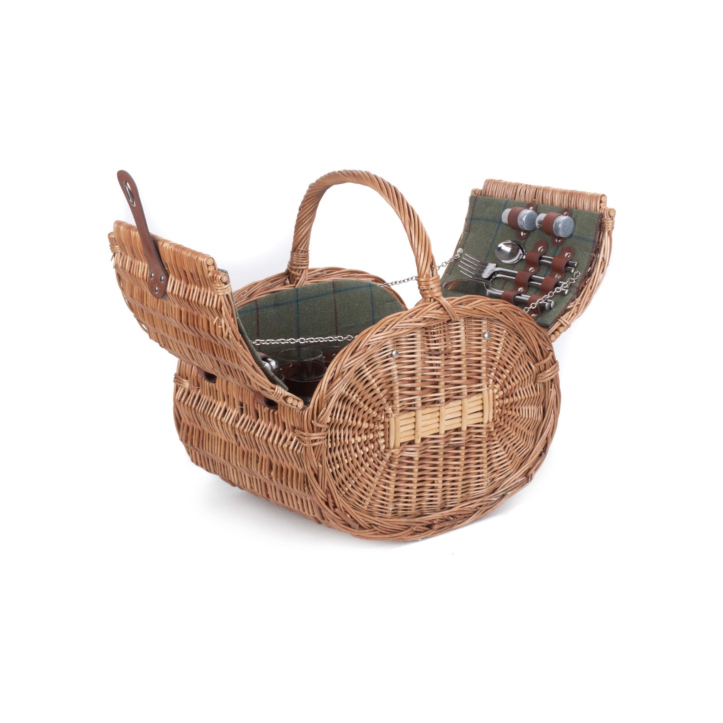 4 Person Oval Green Tweed Hamper