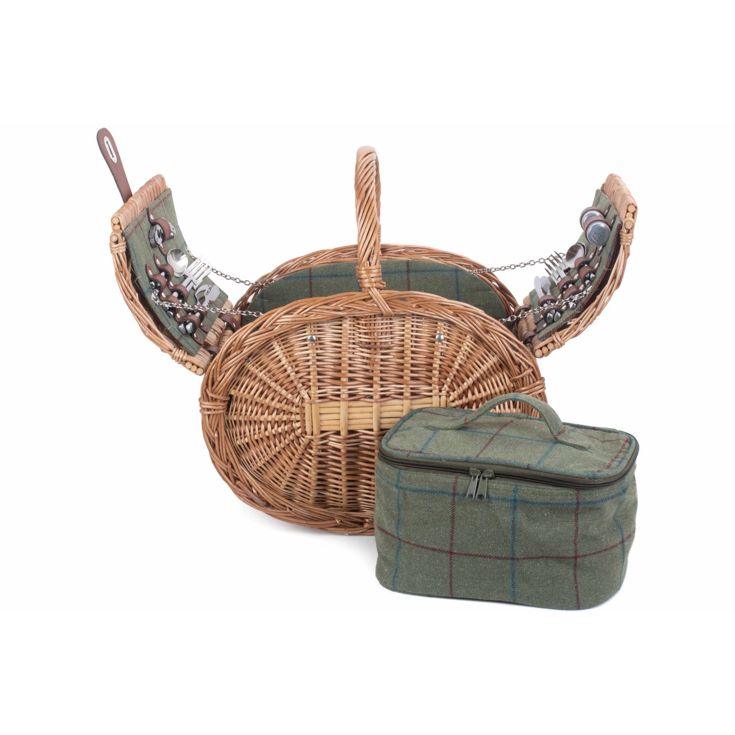 4 Person Oval Green Tweed Hamper