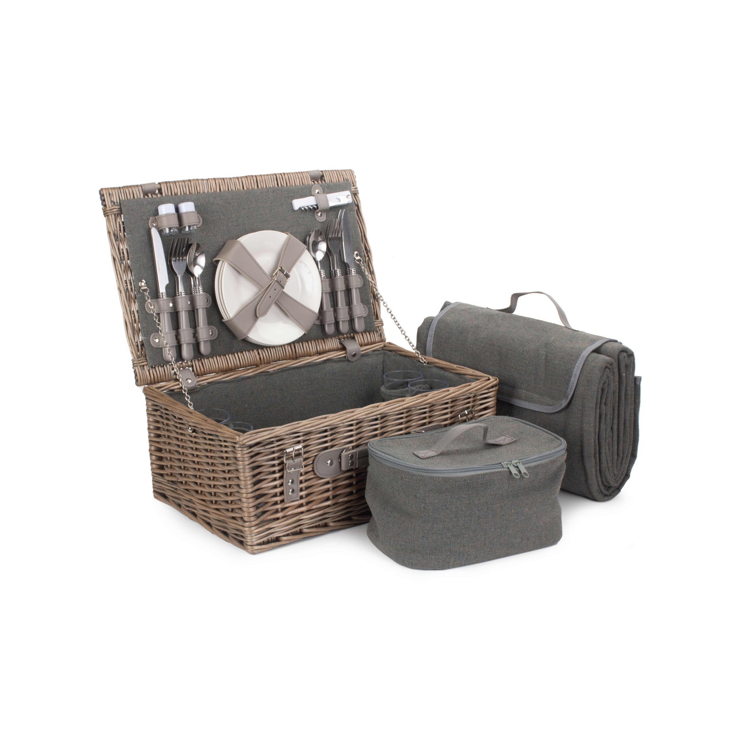 4 Person Grey Tweed Hamper