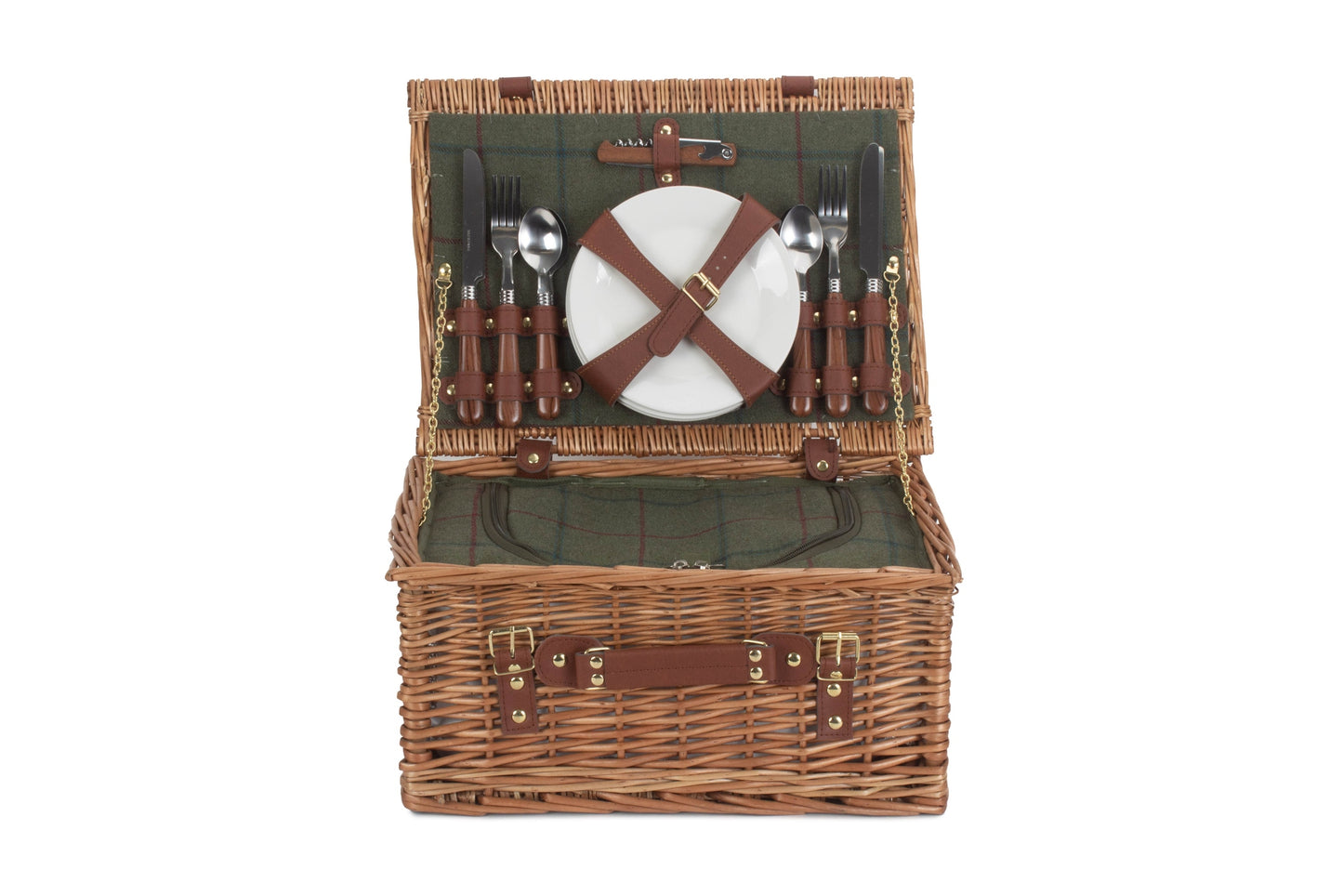 4 Person Green Tweed Classic Picnic Hamper