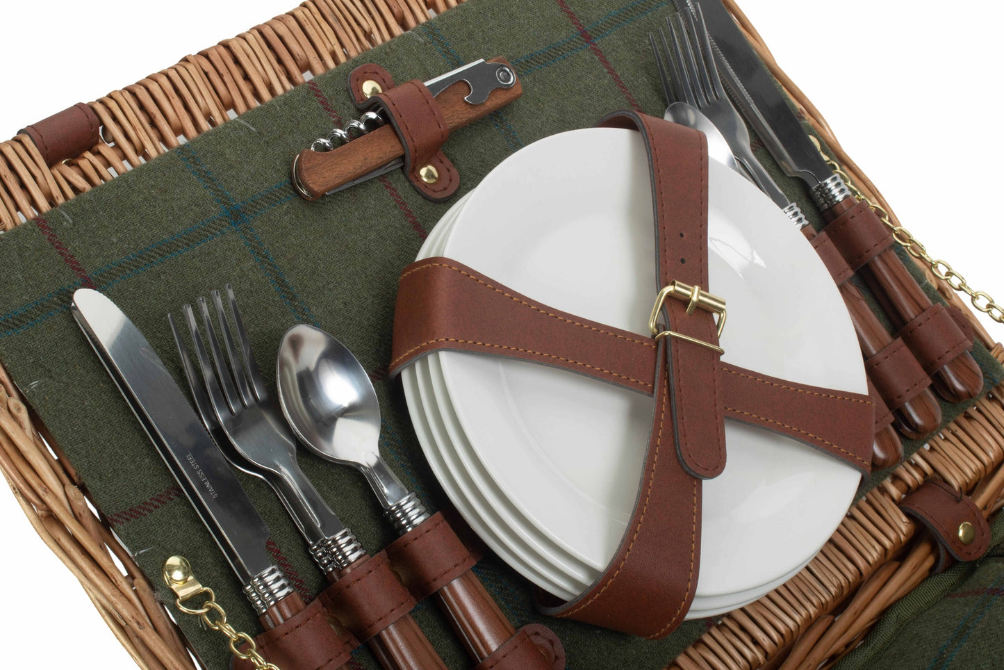 4 Person Green Tweed Classic Picnic Hamper