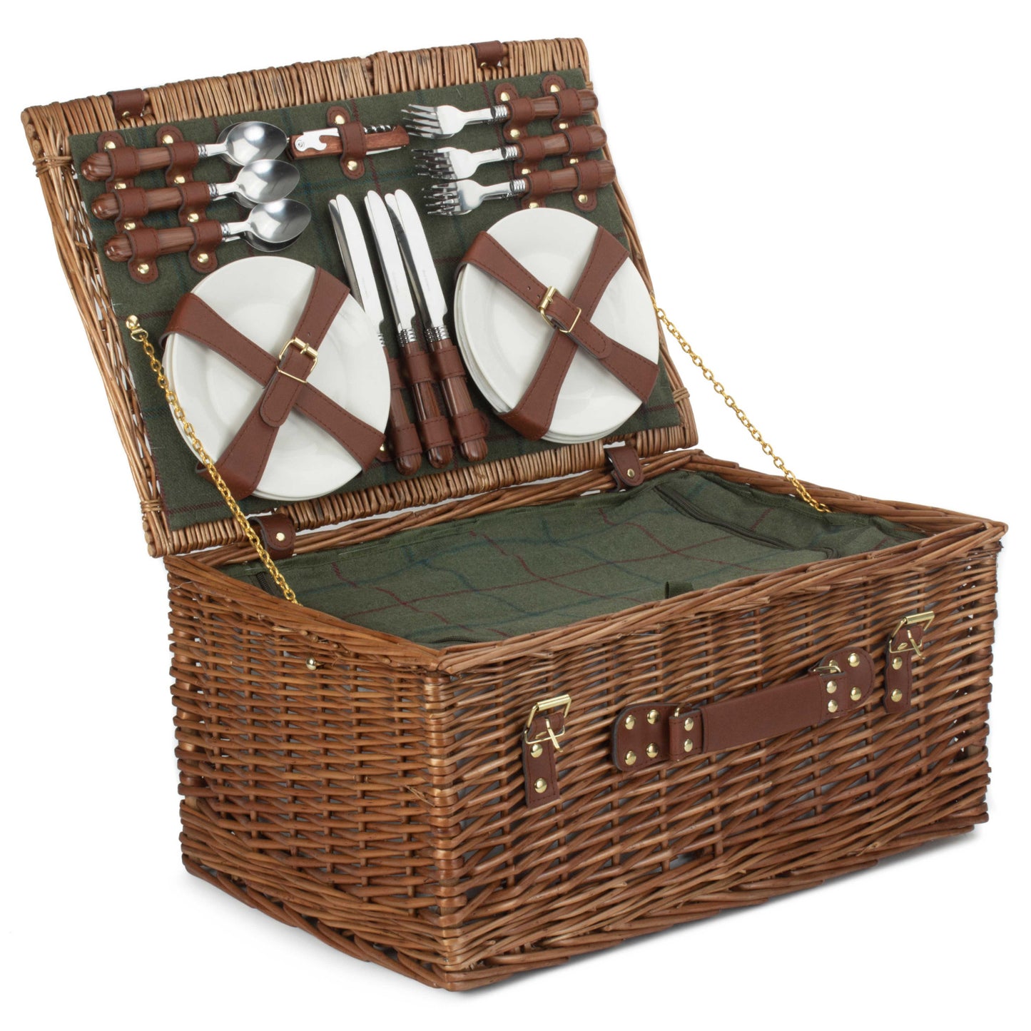 6 Person Green Tweed Classic Picnic Hamper