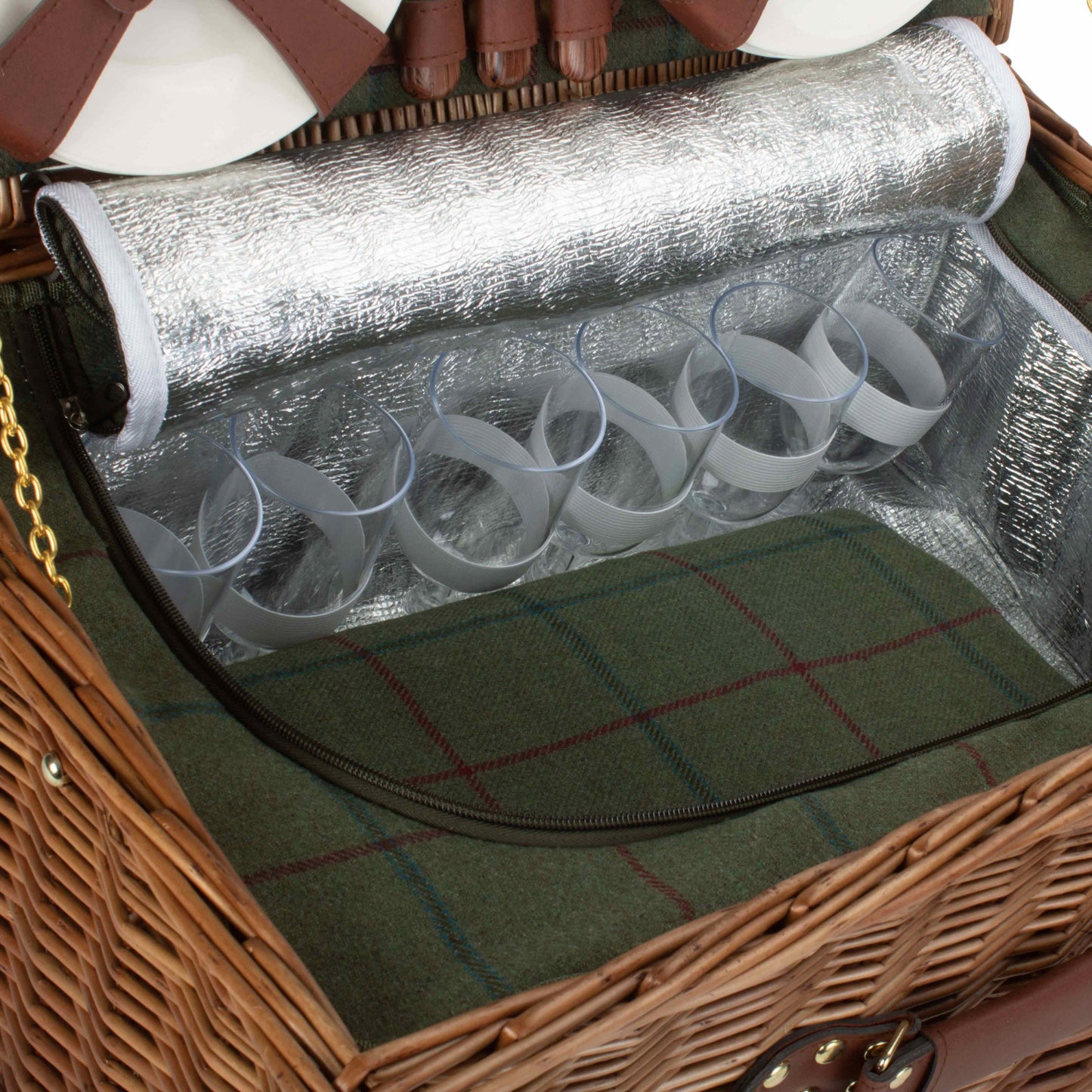6 Person Green Tweed Classic Picnic Hamper