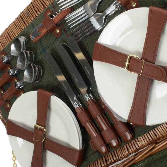 6 Person Green Tweed Classic Picnic Hamper