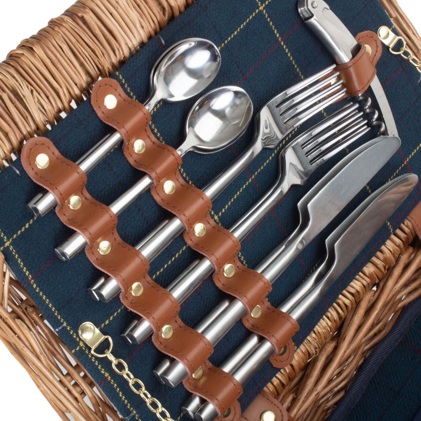 Elegant 4 Person Blue Tweed Hamper
