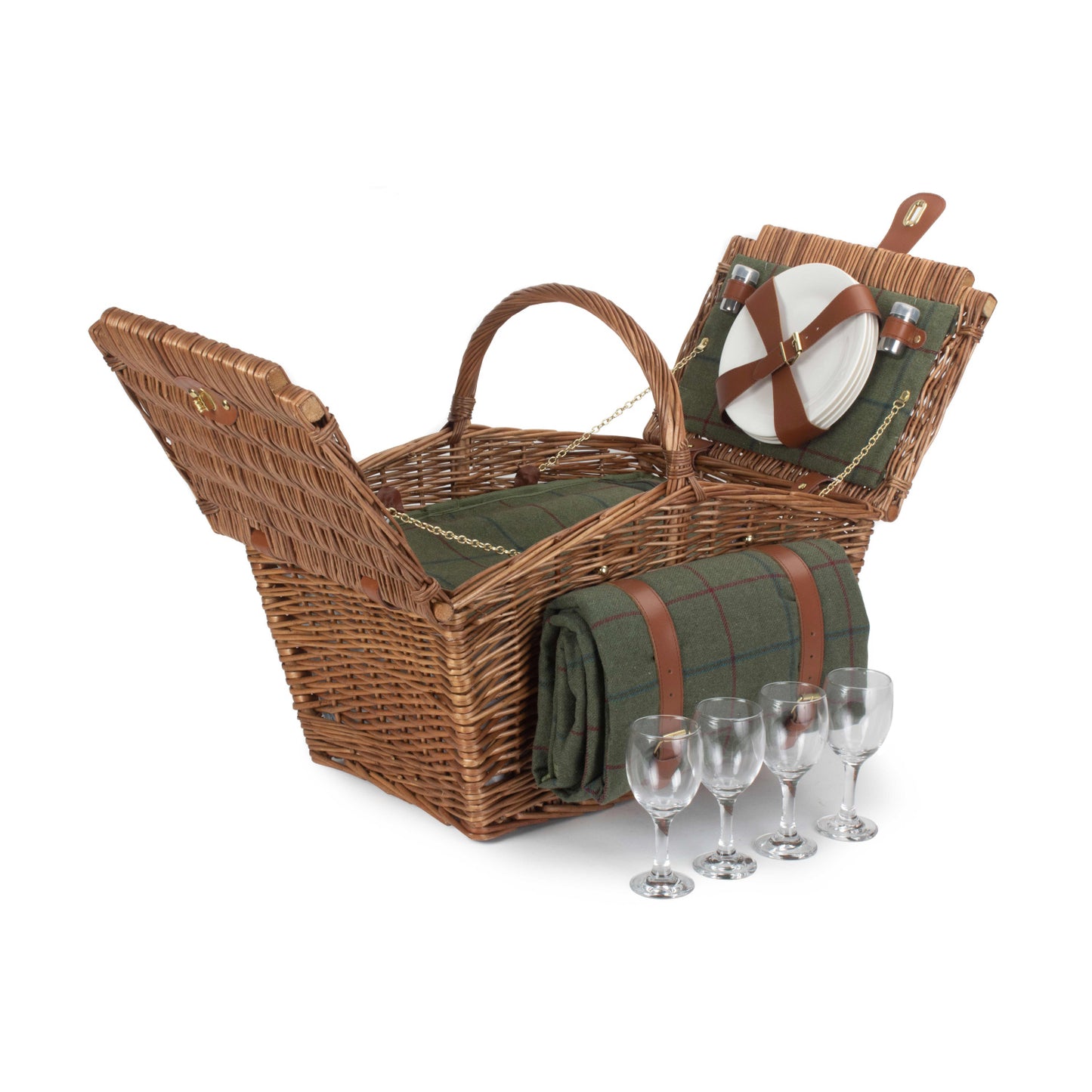 Elegant 4 Person Green Tweed Hamper