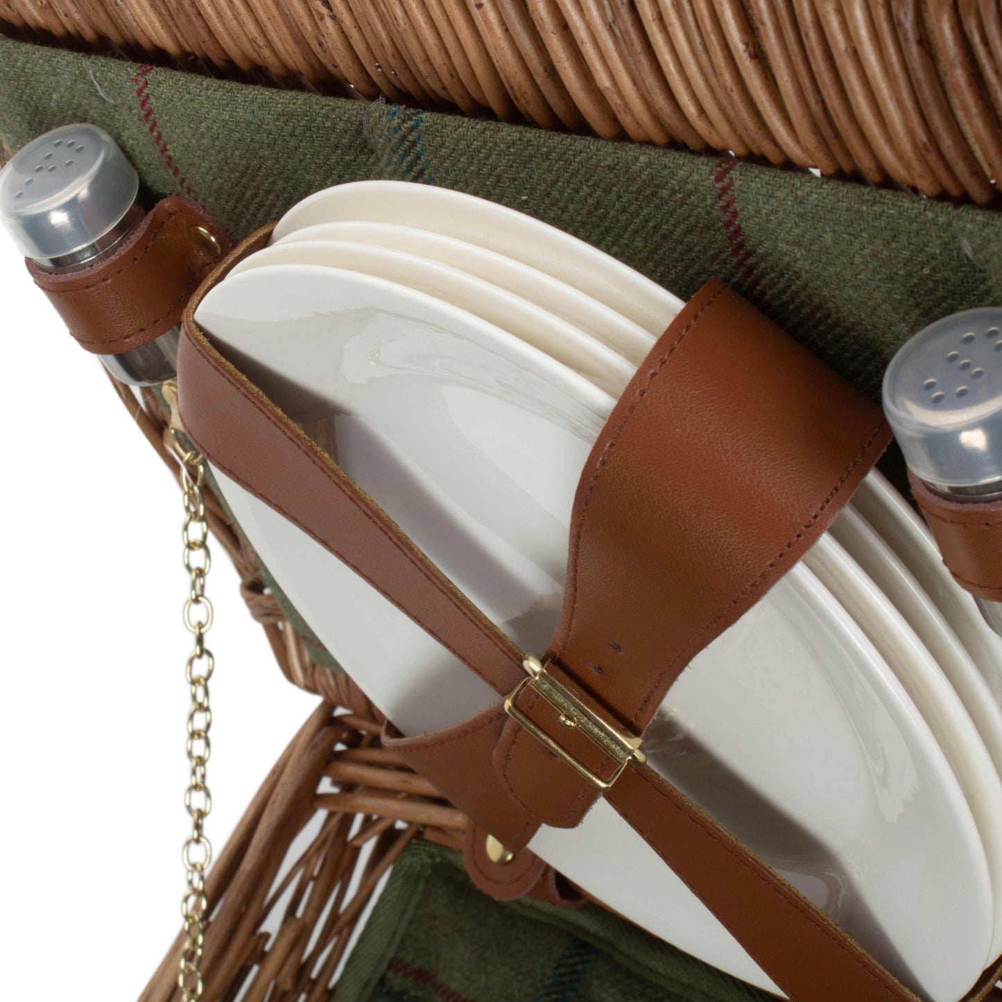 Elegant 4 Person Green Tweed Hamper