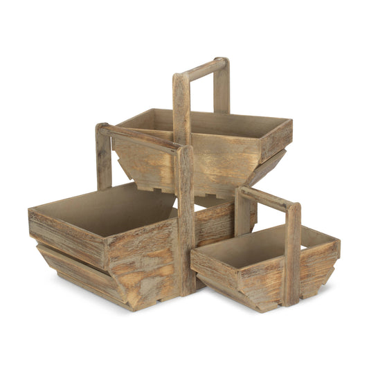 Oak Effect Wooden Trug Set 3