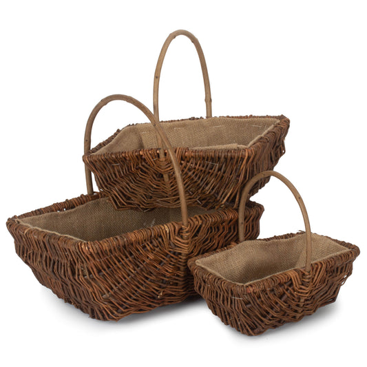 Rectangular Unpeeled Willow Garden Trug With Hessian Lining Set 3
