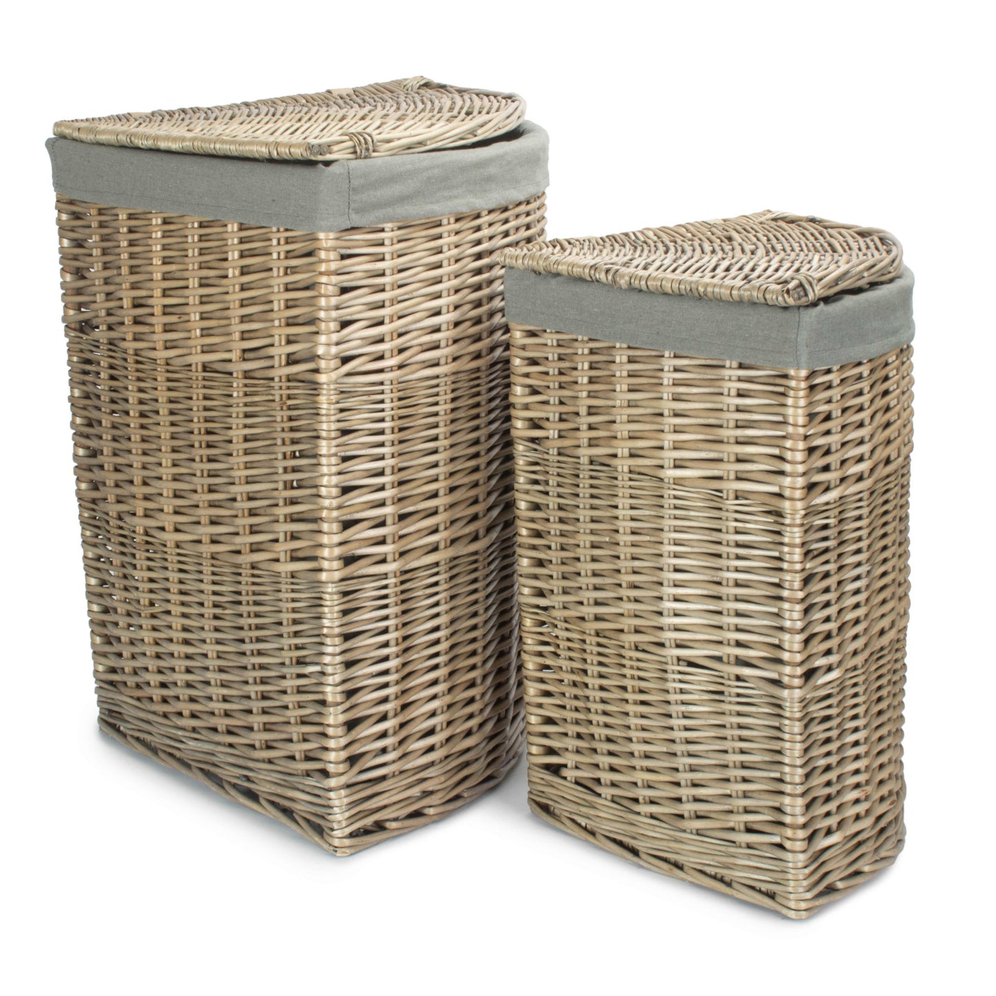 Antique Wash Willow Corner Linen Basket with Grey Sage Lining Set 2