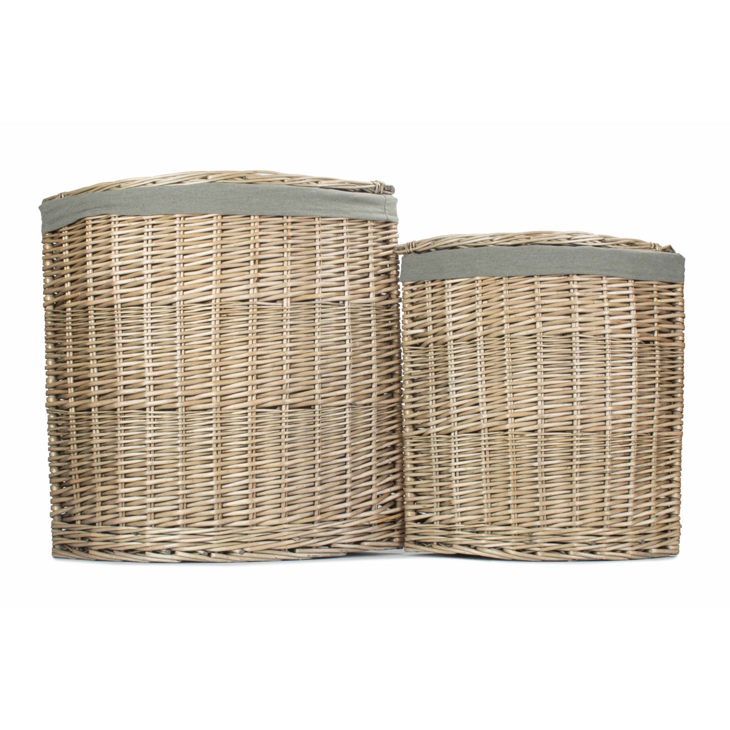 Antique Wash Willow Corner Linen Basket with Grey Sage Lining Set 2
