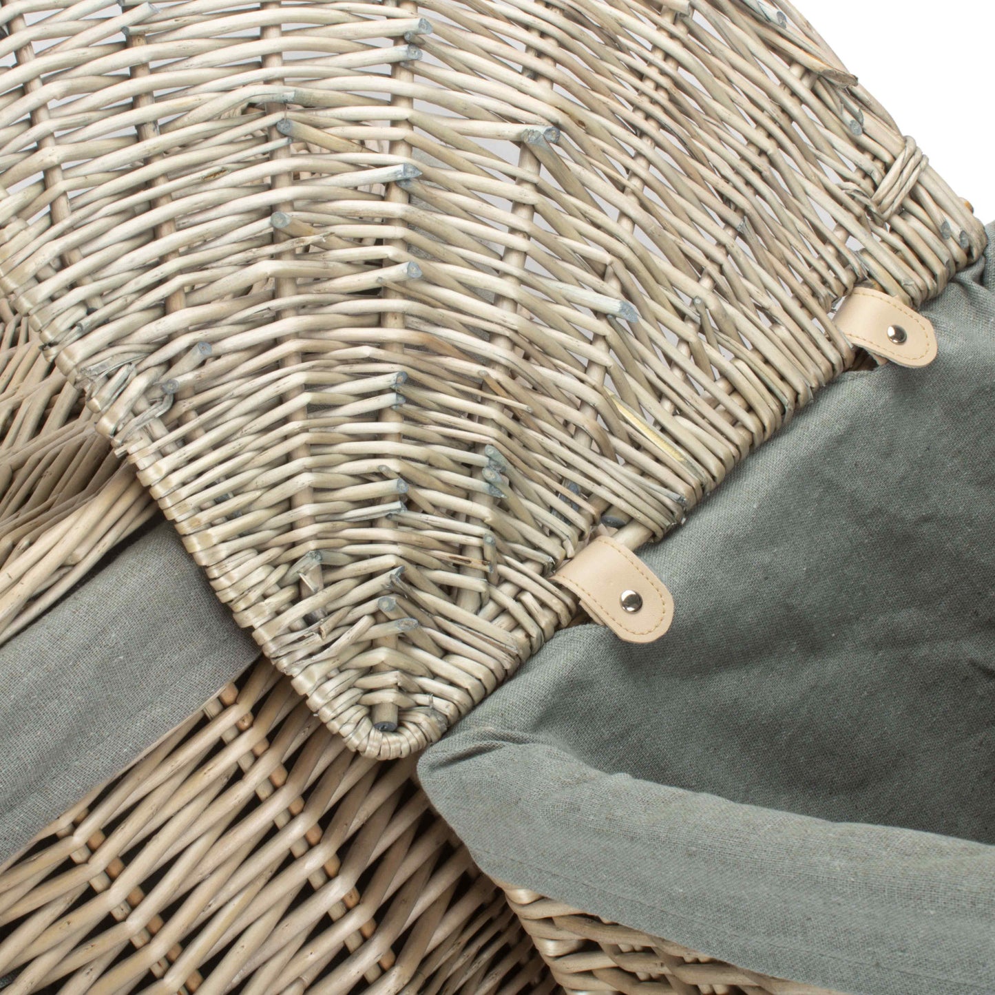 Antique Wash Willow Corner Linen Basket with Grey Sage Lining Set 2