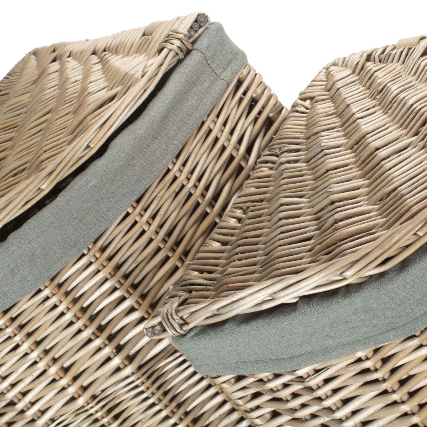 Antique Wash Willow Corner Linen Basket with Grey Sage Lining Set 2
