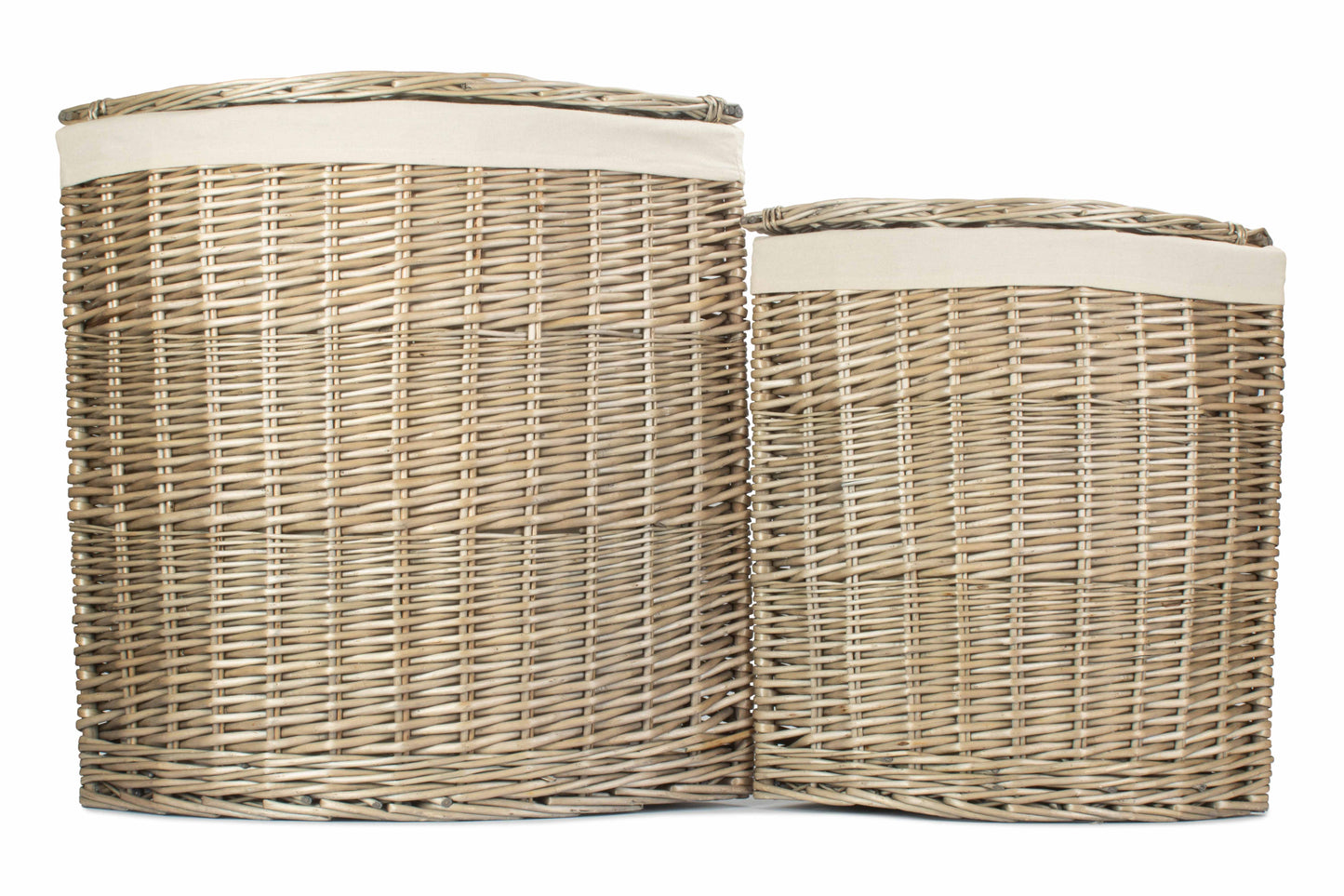 Antique Wash Willow Corner Linen Basket with White Lining Set 2