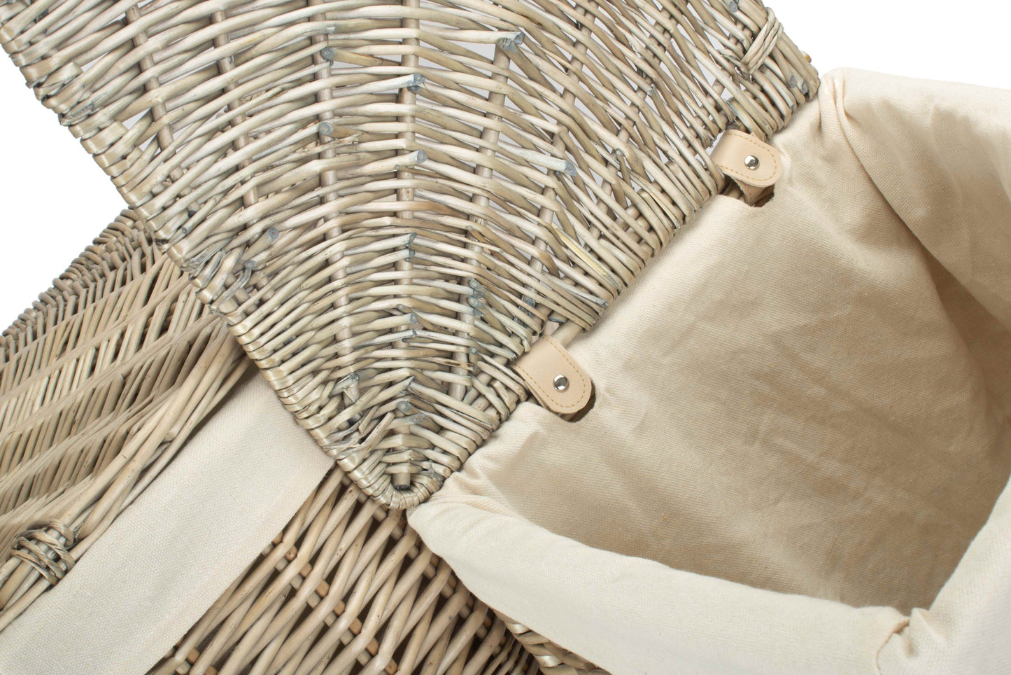 Antique Wash Willow Corner Linen Basket with White Lining Set 2