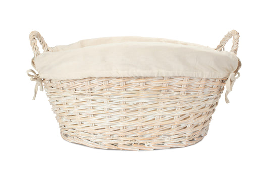White Wash Willow Washing Basket with White Lining