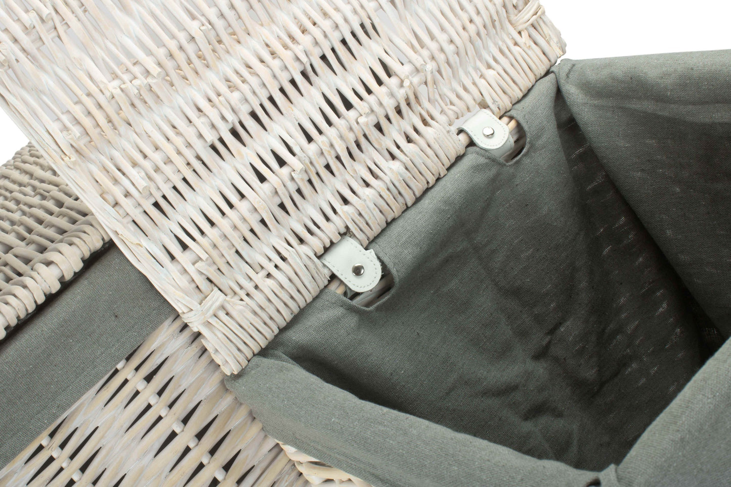 Square White Wash Laundry Hamper with Grey Sage Lining Set 2