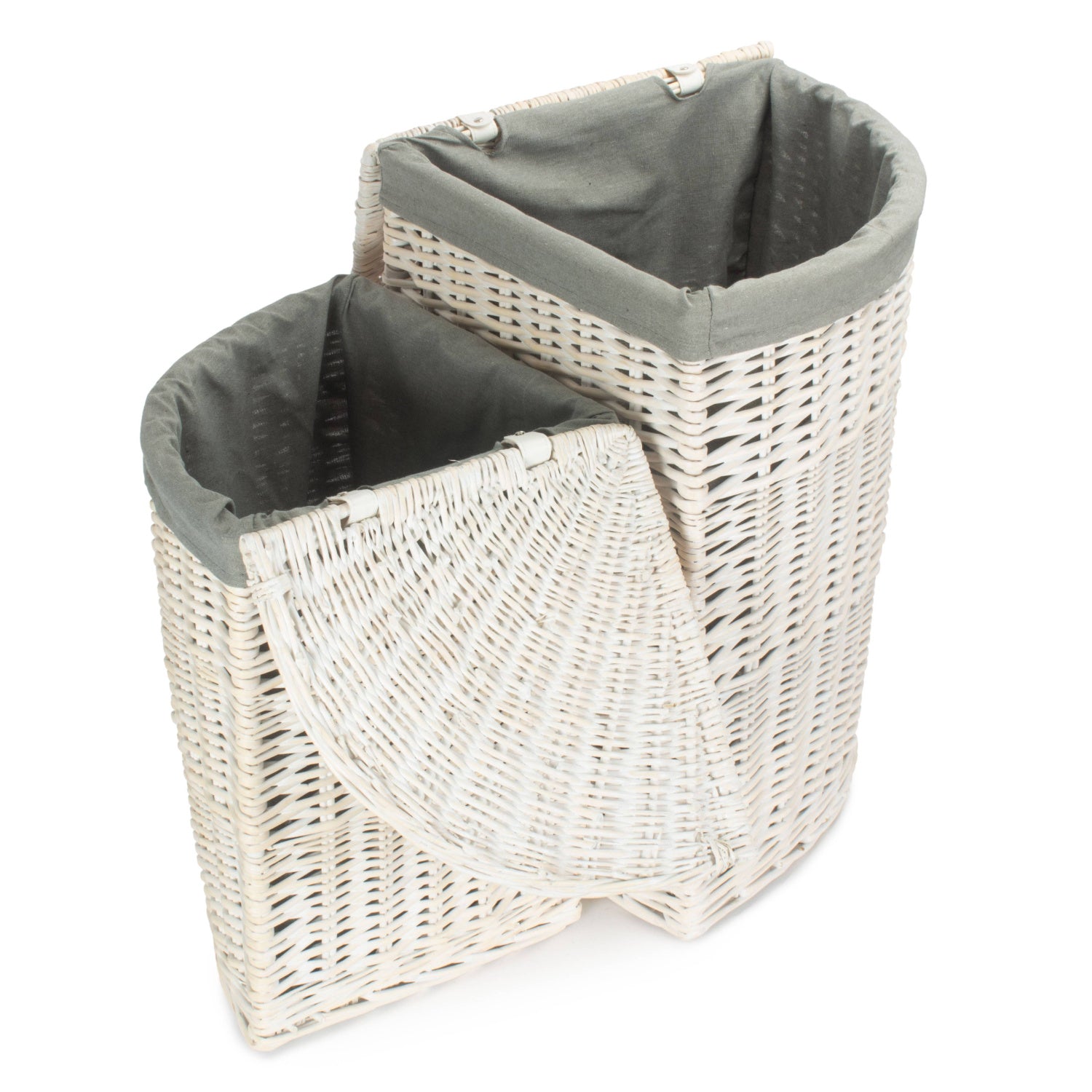 White Wash Willow Corner Laundry Hamper with Grey Sage Lining Set 2