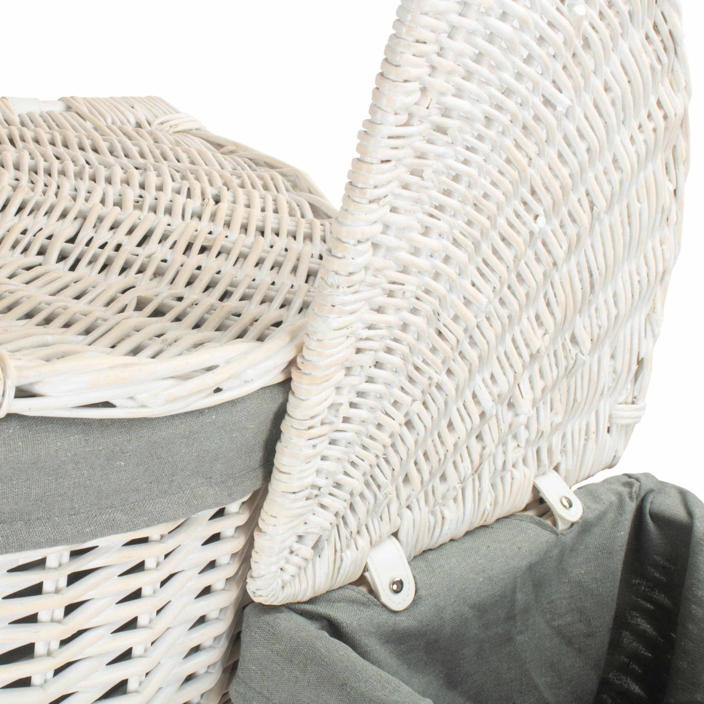 White Wash Willow Corner Laundry Hamper with Grey Sage Lining Set 2