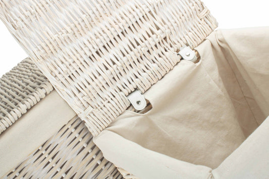 White Wash Willow Square Laundry Hamper with White Lining Set 2