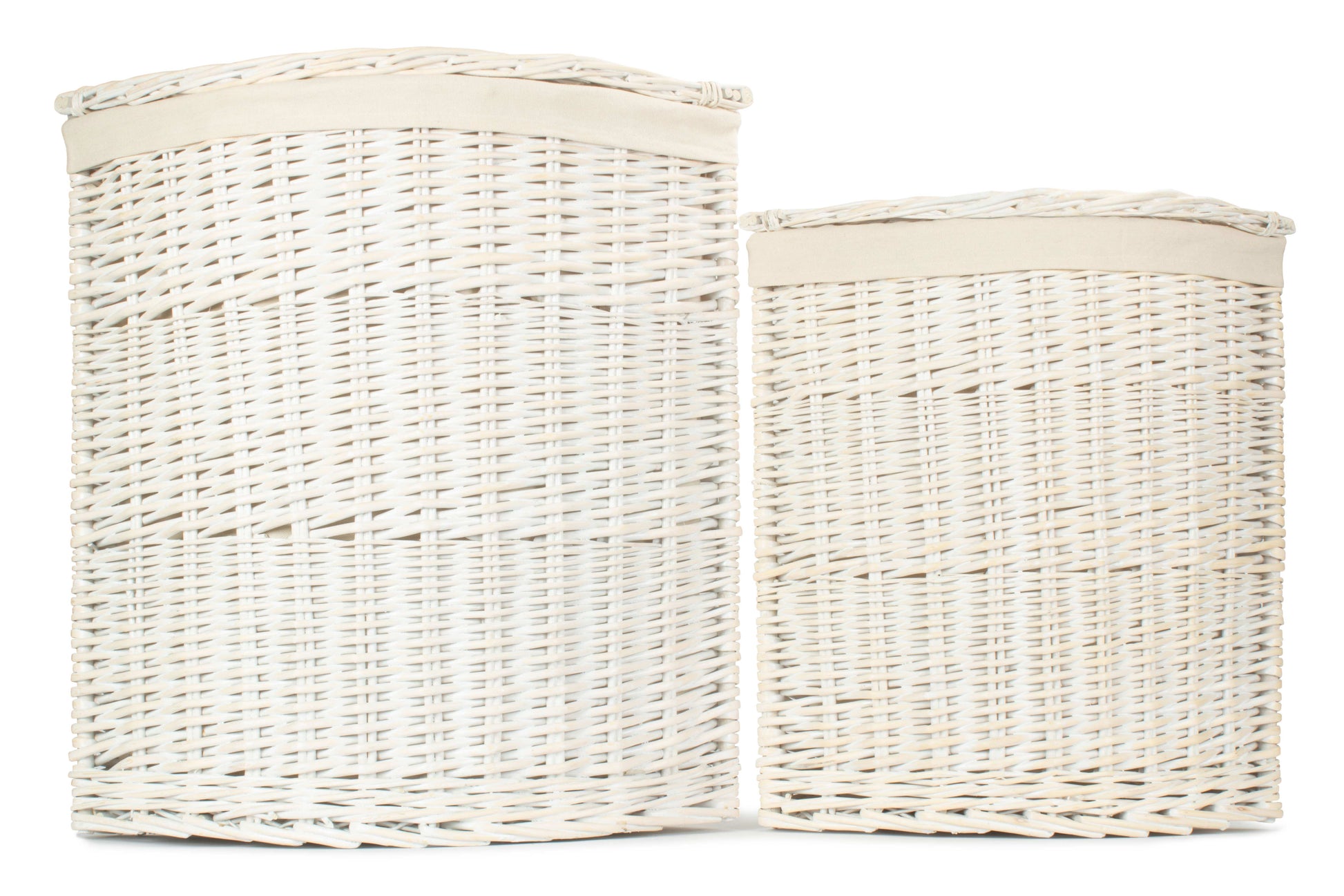 White Wash Willow Corner Linen Basket with White Lining Set 2