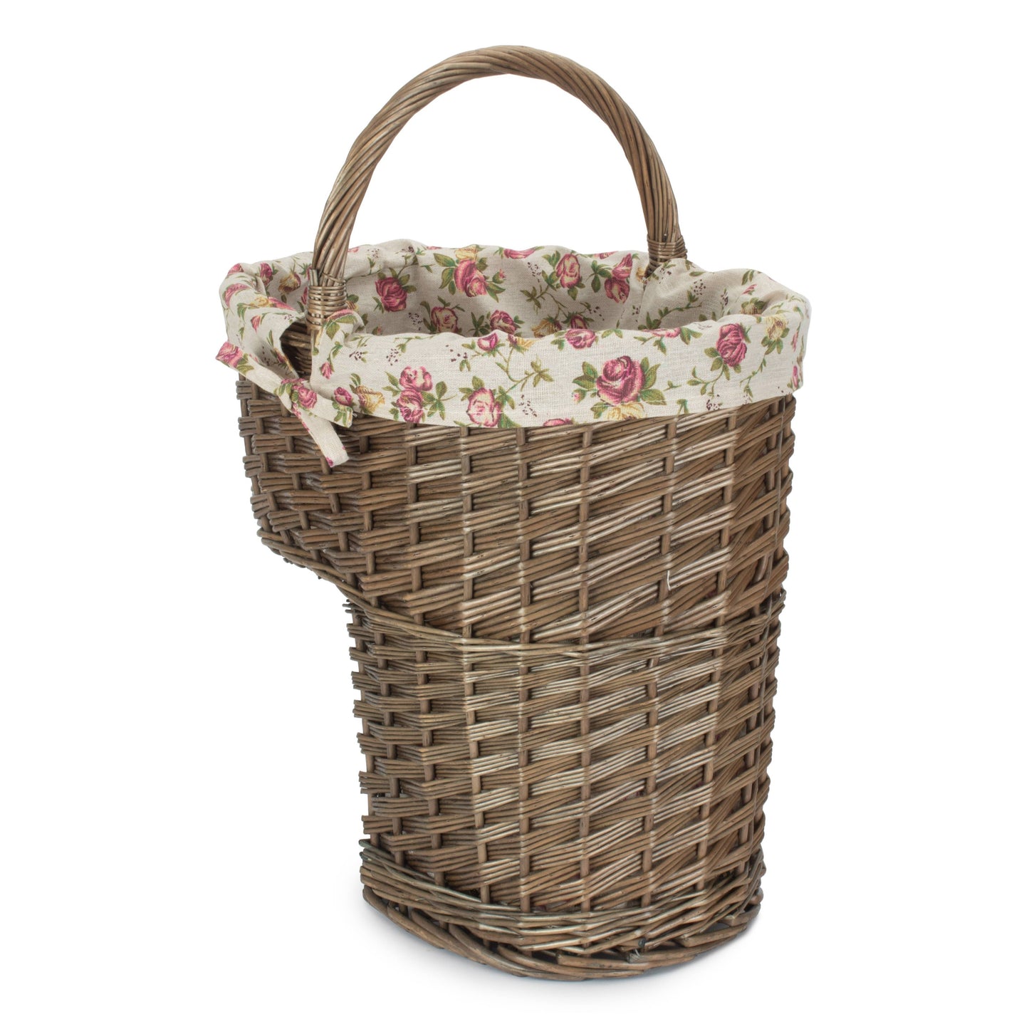 Antique Wash Willow Stairs Basket with Garden Rose Lining