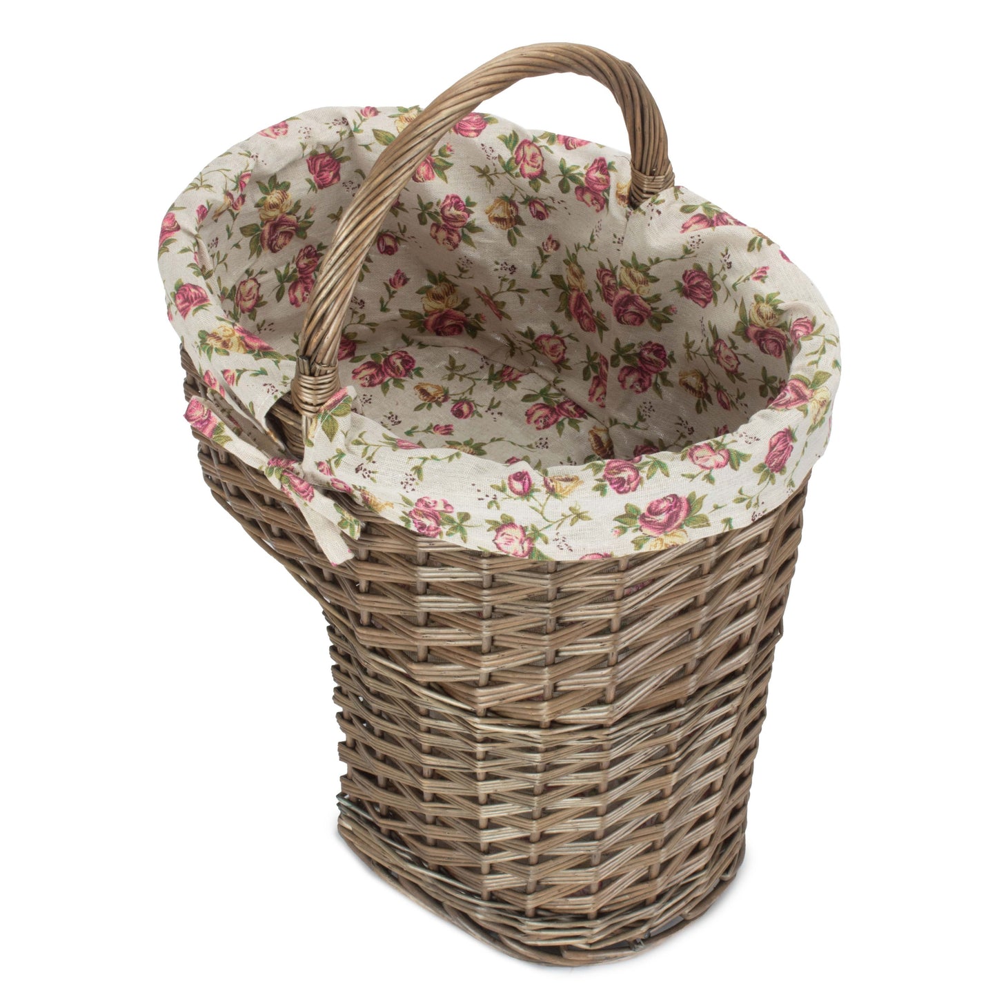 Antique Wash Willow Stairs Basket with Garden Rose Lining