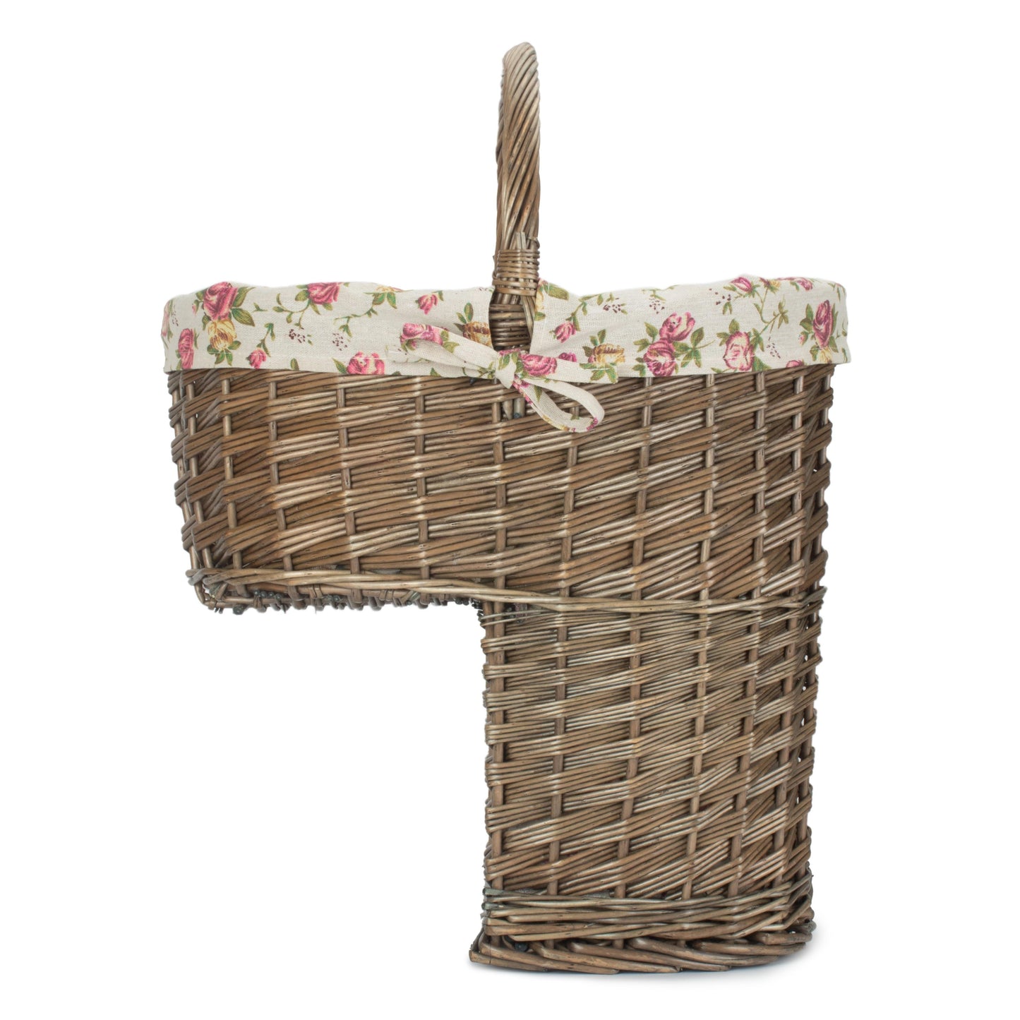 Antique Wash Willow Stairs Basket with Garden Rose Lining