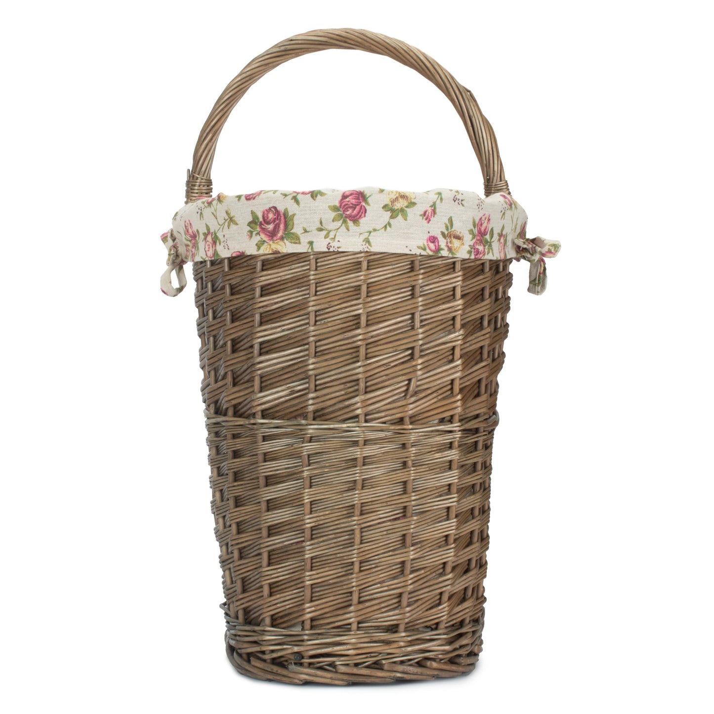 Antique Wash Willow Stairs Basket with Garden Rose Lining