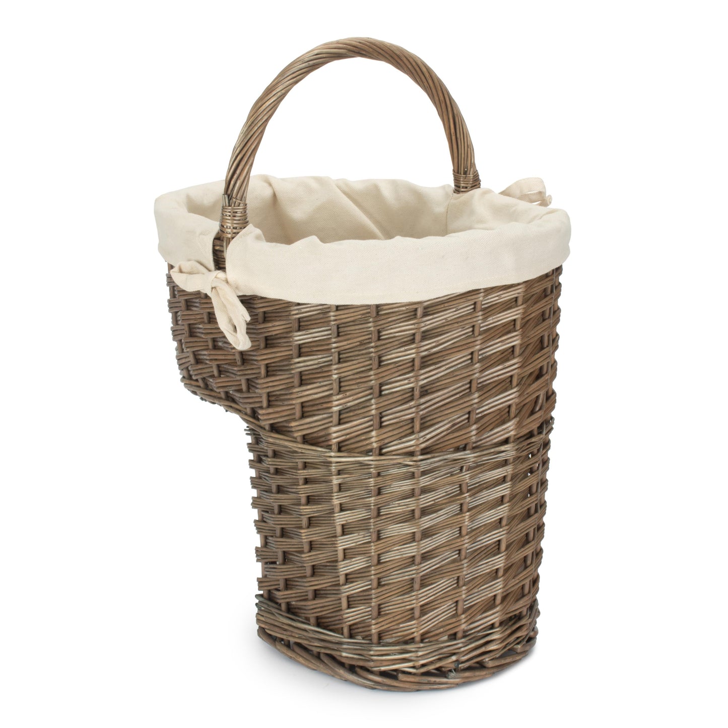 Antique Wash Willow Stairs Basket with White Lining