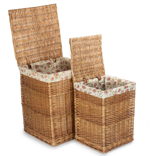 Light Steamed Willow Square Laundry Basket with Garden Rose Set 2